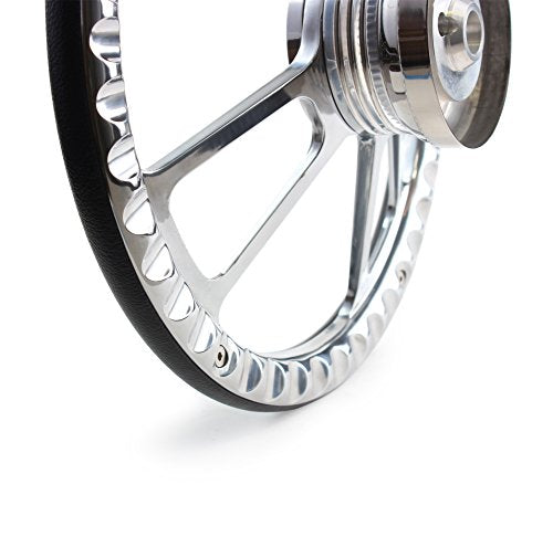 Black Boat Steering Wheel 14 Inch Aluminum With Ivory Vinyl Half Wrap Horn Button And Installation Adapter